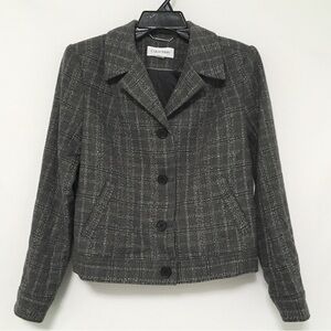 Calvin Klein Women's Size 4 Gray Plaid Wool Blend Fitted Tailored Blazer